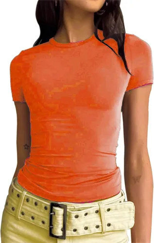 Miniatura 2 de Camisetas cortas básicas para mujer, estilo casual, para salir, a la moda, ajustadas, de manga corta, ajustadas, para adolescentes, niñas, lindas