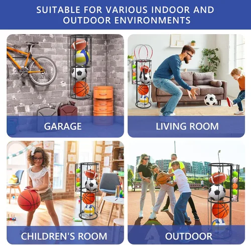 Miniatura 7 de Estante de almacenamiento para pelotas de garaje, soporte de pared para pelotas pequeñas, soporte vertical para baloncesto, fútbol, voleibol