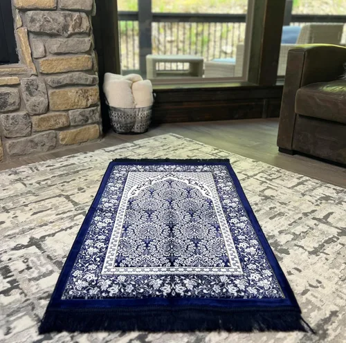 Miniatura 2 de Modefa Alfombra de oración islámica turca, alfombra de terciopelo suave y afelpado, tapete de oración tradicional musulmana, Janamaz Sajada Azul