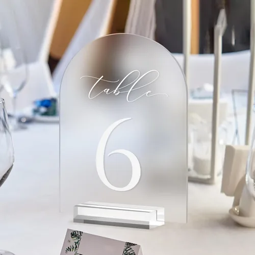 Miniatura 2 de Números de mesa de arco transparente para boda, mesa de acrílico arqueada de 5 x 7 pulgadas, números 1-10 con soportes, letrero de arco de acrílico