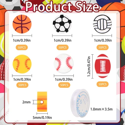 Miniatura 2 de 300 cuentas de bolas deportivas para hacer joyas, cuentas de arcilla polimérica deportiva a granel, béisbol, baloncesto, fútbol, voleibol, softbol