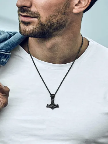 Miniatura 8 de FaithHeart - Collar con talismán de martillo de Thor vikingo para hombre, amuleto nórdico vintage de Mjolnir, colgante con cadena de trigo
