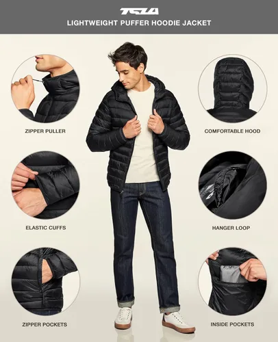 Miniatura 3 de TSLA - Chaqueta acolchada, ligera y plegable para hombre, ideal para invierno, impermeable