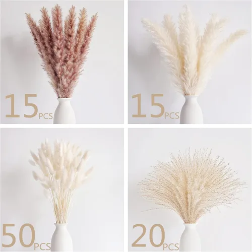 Miniatura 4 de Decoración de hierba de pampa seca natural, 100 piezas de hierba de pampa que contiene colas de conejo blancas flores secas, ramo de hierba de caña