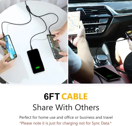 Miniatura 7 de Puxnoin Cable de carga múltiple, paquete de 2 cables de carga múltiple universal 3 en 1, cable USB múltiple de carga rápida con tipo C, conectores