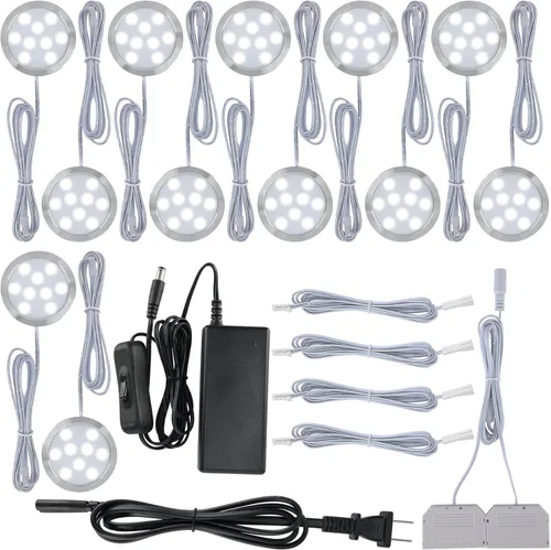 Miniatura 9 de Kit de iluminación de exhibición de gabinete de colección, luces LED redondas, 110 V eléctrico directo con cable y enchufe de pared, caja