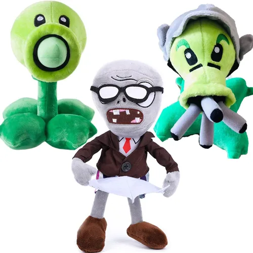 JHESAO Juego de 3 piezas de plantas y zombis de peluche de zombis, guisante de juguete de zombis, 1 2 muñecos de guisante Gatling suave, muñeco de