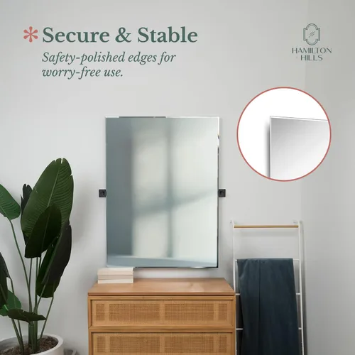Miniatura 6 de Hamilton Hills - Espejo pivotante de pared de 20x30 pulgadas con soportes cuadrados de pared negros mate Espejo de baño sin marco Espejo
