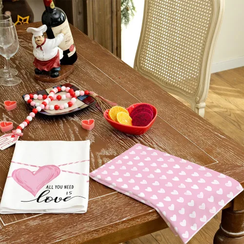 Miniatura 9 de ARKENY AD218 - Juego de 2 toallas de cocina para el día de San Valentín, diseño de corazón rosa, 18 x 26 pulgadas, decoración del hogar de granja