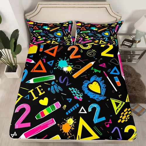 Miniatura 25 de Juego de ropa de cama ajustable con fórmula informática para niños y niños, diseño de geometría de acuarela, números, fórmula matemática, juego