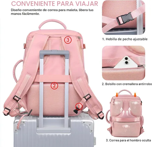 Miniatura 5 de Mochila de viaje Beraliy aprobada por aerolíneas, equipaje de mano para hombres y mujeres, Rosa, Grande, Mochilas de viaje