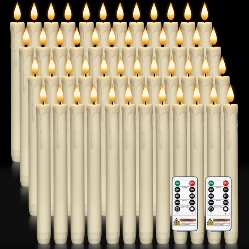 Miniatura 17 de Homemory 3 velas cónicas sin llama con temporizador remoto, velas blancas parpadeantes de 9.6 pulgadas, funciona con pilas, velas LED de plástico