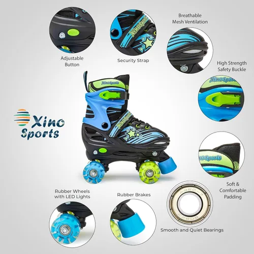 Miniatura 3 de XinoSports - Patines ajustables para niños y niñas con ruedas iluminadas (de 5 a 20 años) - Patines con ruedas iluminadoras Negro