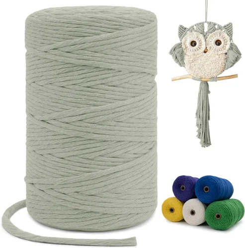 Miniatura 115 de Cuerda de macramé de una sola hebra de 0.197 in x 110 yardas, cuerda de macramé de algodón natural de 0.197 in, cuerda de algodón grueso para colgar