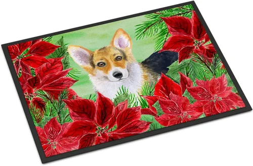 Miniatura 179 de Caroline's Treasures CK1311MAT Cavalier Spaniel Poinsettas - Felpudo de 18 x 27 pulgadas, tapete para puerta delantera, interior y exterior