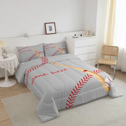 Miniatura 2 de Juego de ropa de cama con relleno de edredón de béisbol, juego de cama de juego de pelota individual para niños, adolescentes, bates, juego