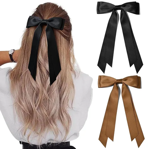 Miniatura 30 de Aileam 2 piezas lazos de cabello de satén sedoso, pinza para cabello, cinta blanca para cabello, sujetador de cola de caballo, accesorios, Blanco