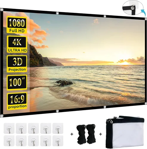 Miniatura 14 de Pantalla de proyector plegable de 60 pulgadas, XINLEMY 4K 16:9 HD, pantalla de proyección portátil de cine de doble cara para cine en casa, patio