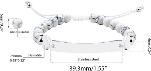 Miniatura 8 de Pulsera de identificación con nombre personalizado de 0.236 in, pulsera trenzada de piedra turquesa blanca para hombres, mujeres, mejores amigos