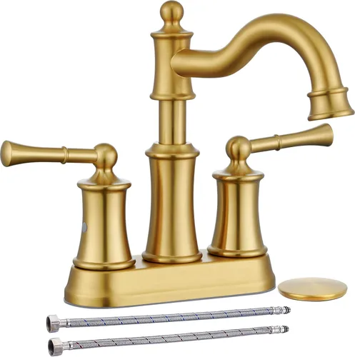 Grifo de baño romano WINKEAR para montaje en cubierta o montaje en pared; instalación con tapón de desagüe emergente con placa cobertora y líneas de