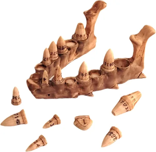 Miniatura 3 de Juego de dados de colmillo de dragón con soporte de mandíbula Juegos de fantasía de mesa DND (beige)
