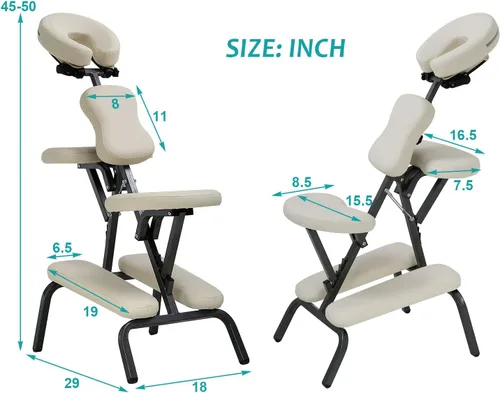 Miniatura 2 de Silla de masaje portátil, Esponja de 4 pulgadas de grosor, Altura ajustable, Silla de spa plegable, Capacidad de carga 250 libras, Crema