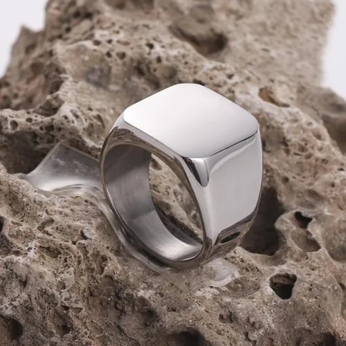 Miniatura 3 de Anillo de motero enhong, sello, anillo de acero pulido sólido, para hombre, ideal como regalo, tamaño de 17-38cm, color oro, negro o plata