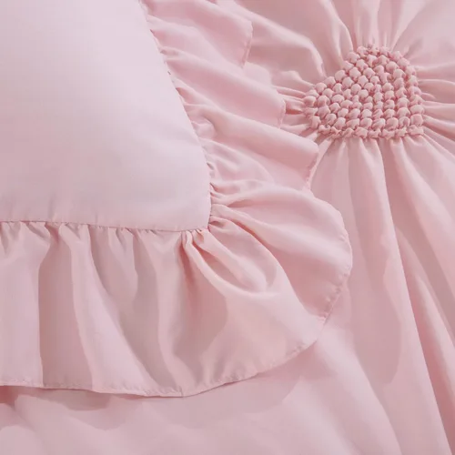 Miniatura 5 de HOMBYS - Juego de 5 piezas de ropa de cama rosa para niñas con sábanas y fundas a juego, juego de edredón individual de color rosa suave