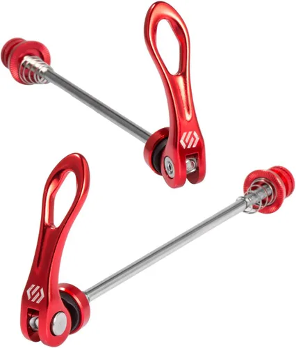 Miniatura 3 de Chooee Juego de brochetas de liberación rápida delantera y trasera para bicicleta de montaña o bicicleta de carretera (rojo/negro)