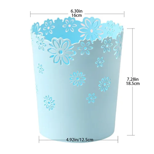 Miniatura 2 de HMANE - Cubo de basura de plástico y sin asa con flores decorativas grabadas sobre su superficie