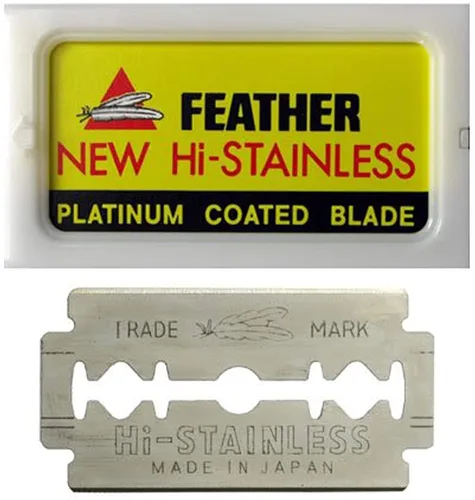 Feather Cuchillas de afeitar de seguridad de doble filo, (50 unidades) - Cuchillas de afeitar de acero inoxidable con revestimiento de platino - Se