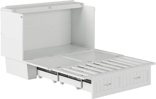 Miniatura 17 de AFI, Nantucket - Cómoda de cama Murphy de tamaño matrimonial con colchón, cajón de almacenamiento y cargador USB integrado, color blanco