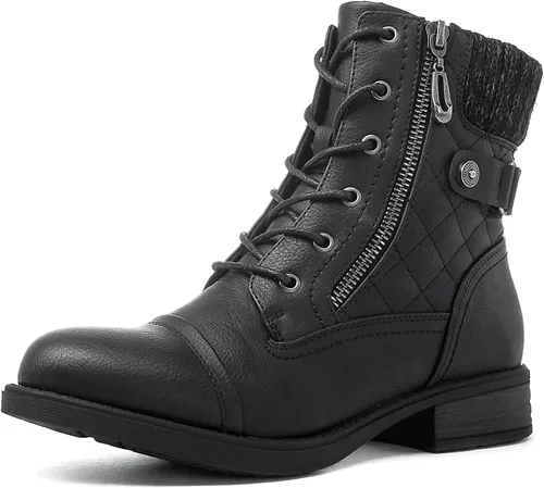 Miniatura 2 de GLOBALWIN Botas de combate para mujer, botas de combate de moda, botas de otoño para mujer, tacón bajo cómodo