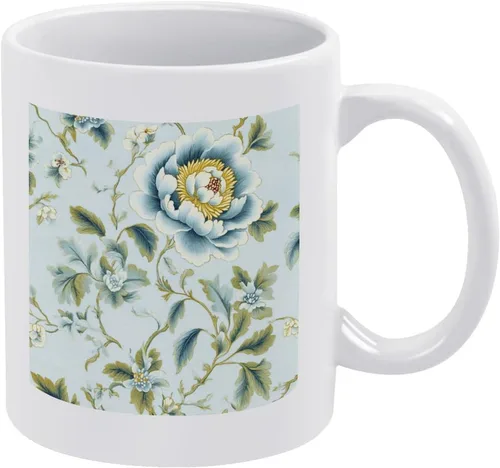 Chinoiserie Blue Peony Flower Mugs Botanical Peony Garden Illustration 11 Oz Tea Cup Mother's Day Christmas Birthday Gift For Mom