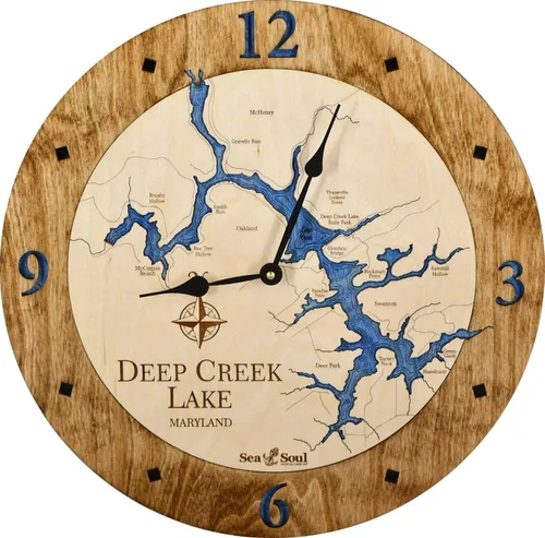 Sea & Soul Deep Creek Lake - Reloj de pared de madera de 24 pulgadas, fabricado con orgullo en los Estados Unidos, arte de cartas náuticas, regalos