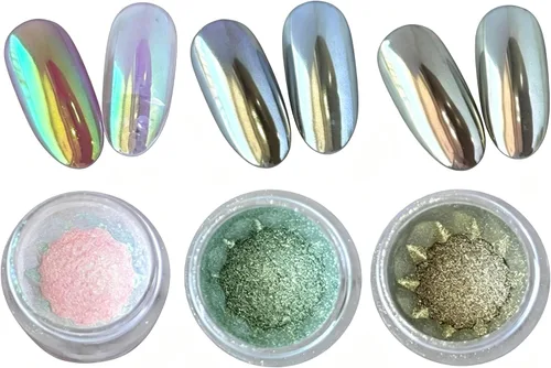 Miniatura 6 de Moonlight - Polvo de uñas cromado, arco iris, 3 frascos, polvo de uñas Aurora, unicornio, sirena, cromado, polvo para uñas, purpurina