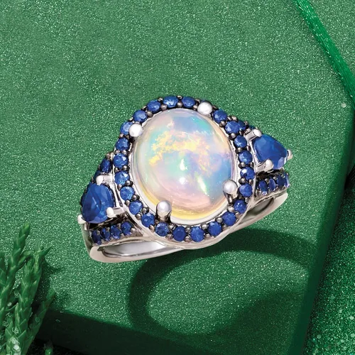Miniatura 5 de Ross-Simons Opal and 1.30 ct. t.w. Sapphire Ring in Sterling Silver