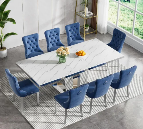 Miniatura 40 de Juego de mesa de comedor extensible de 5 piezas, juego de mesa de comedor extensible de estilo granja para 4, mesa de cocina expandible de madera