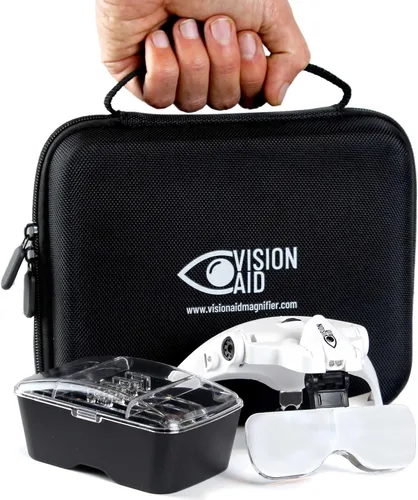 Vision Aid Lupas con luz LED, 5 lentes, diadema, estuche de almacenamiento | Lupa de montaje en cabeza iluminada manos libres para manualidades de