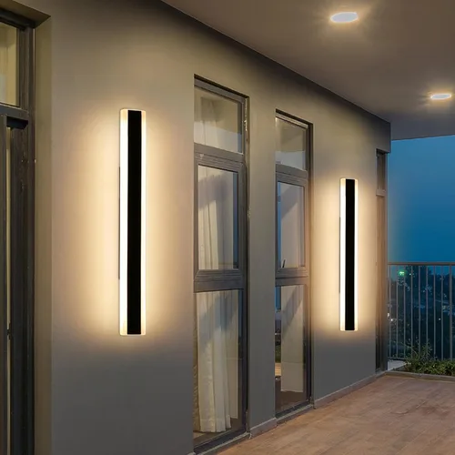 Miniatura 71 de Luz de pared exterior moderna de 47 pulgadas, accesorios de iluminación exterior de acrílico negro de 3000K, montaje en pared, luces de porche