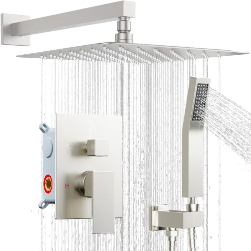 Miniatura 14 de Juego de grifo de ducha, sistema de ducha de lluvia de 12 pulgadas con ducha de mano y cabezal de ducha de lluvia de 6 pulgadas con montaje en Negro