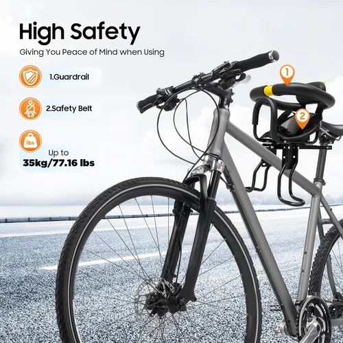 Miniatura 9 de Front Mounted Kids Bike Seat, Detachable Guardrail & Foot Pedals, Child Bicycle Seat for 1-5 Years, Toddler Safety MTB Bike Seat Compatible with
