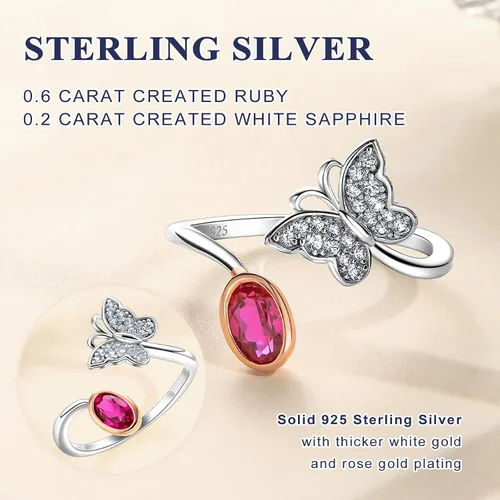 Miniatura 5 de DAYBYDAY Anillo de mariposa de plata de ley 925 para mujeres y niñas, delicados anillos de aniversario, chapado en oro rosa, dos tonos, creado