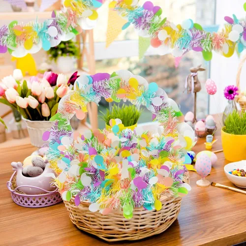 Miniatura 3 de Jutom Guirnalda metálica con purpurina de Pascua, guirnaldas gruesas de primavera coloridas de 108 pies, 6