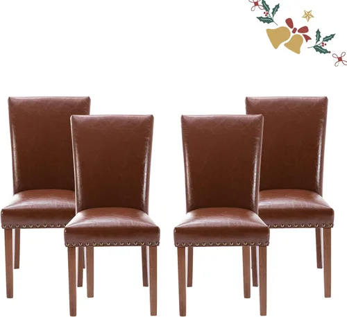 Miniatura 11 de Juego de 2 sillas de comedor Parsons, sillas tapizadas con cabeza de clavo para comedor y cocina con cojines gruesos y patas de madera, verde