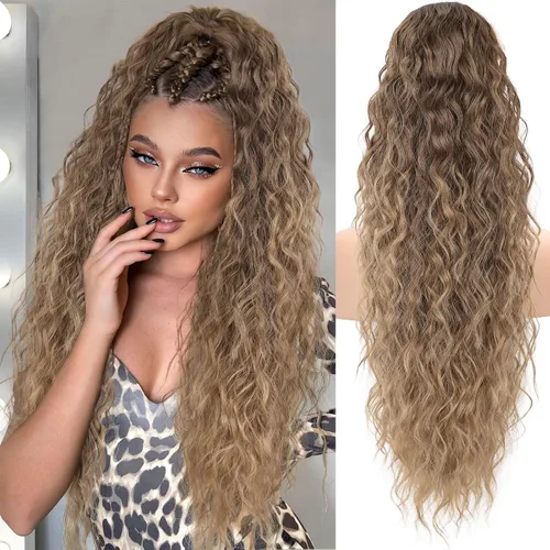 Miniatura 15 de KooKaStyle Extensión de cola de caballo con cordón de 26 pulgadas (66 cm) para mujeres, extensiones de cabello sintético rizado largo para uso