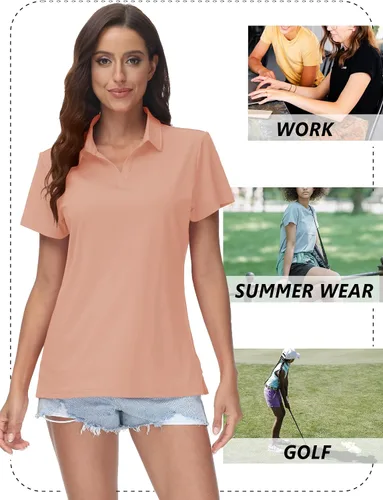 Miniatura 7 de TACVASEN Polo de manga corta con cuello en V para mujer, con protección solar UPF 50+, secado rápido, para golf