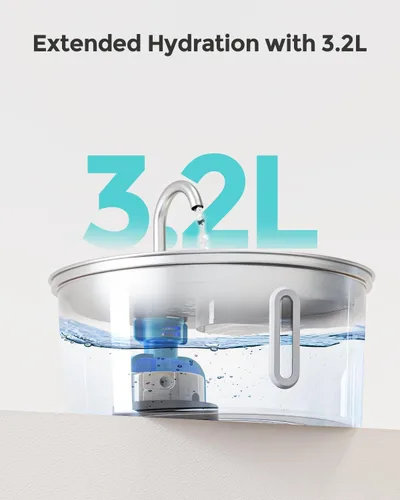 Miniatura 3 de Fuente de agua para gatos de acero inoxidable: fuente para gatos de 108 oz/3.2 L para beber Dispensador de tazón de agua silencioso para gatos