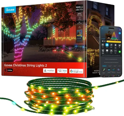 Miniatura 12 de Luces Navideñas Govee Christmas Lights 2, Luces de Cadena Navideñas RGBWIC de 99 Pies con 300 LEDs con Función de Mapeo de Formas, Decoración LED