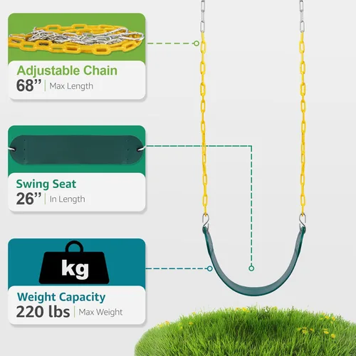 Miniatura 5 de Sorbus Asiento de columpio resistente color verde con cadena de 66" resistente a la oxidación - Repuesto de accesorios de juego de columpio